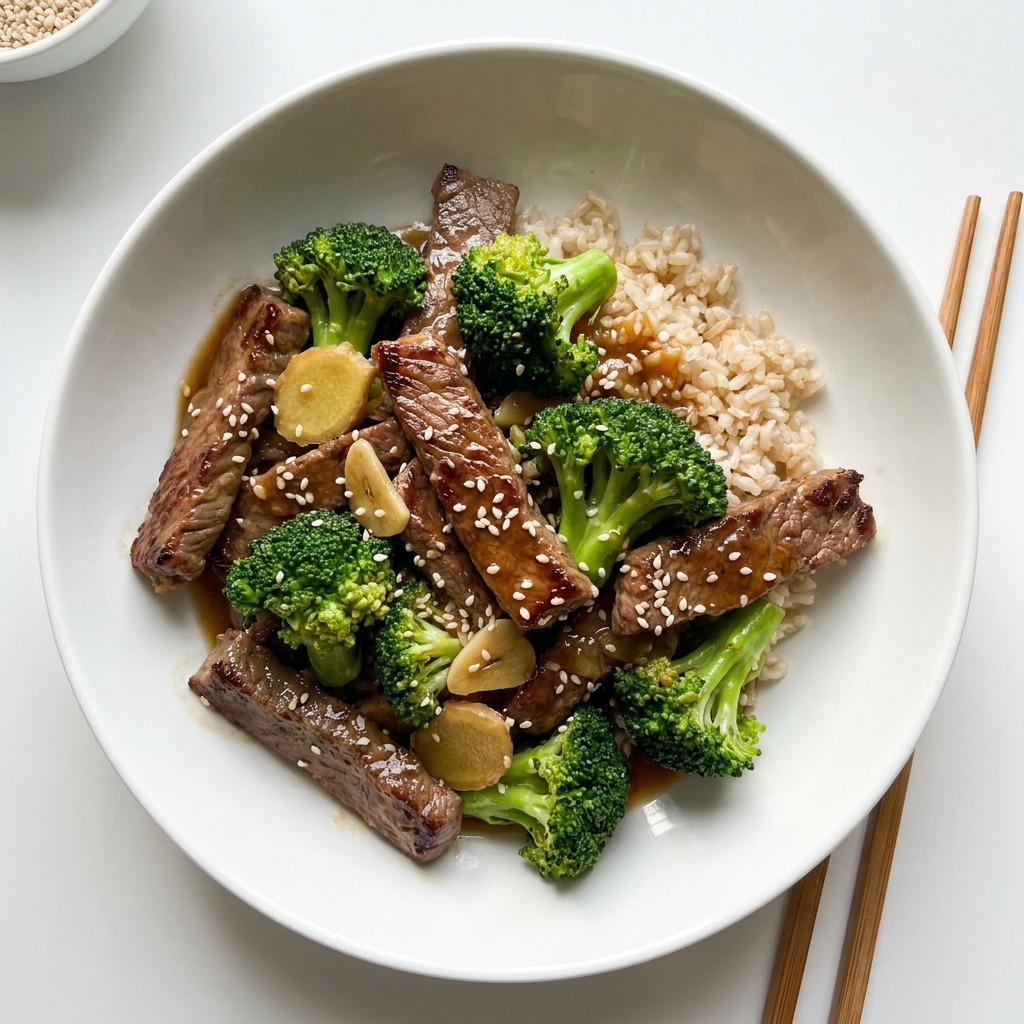 Ginger Garlic Beef and Broccoli Stir-fry, prepared as a finished Lila recipe