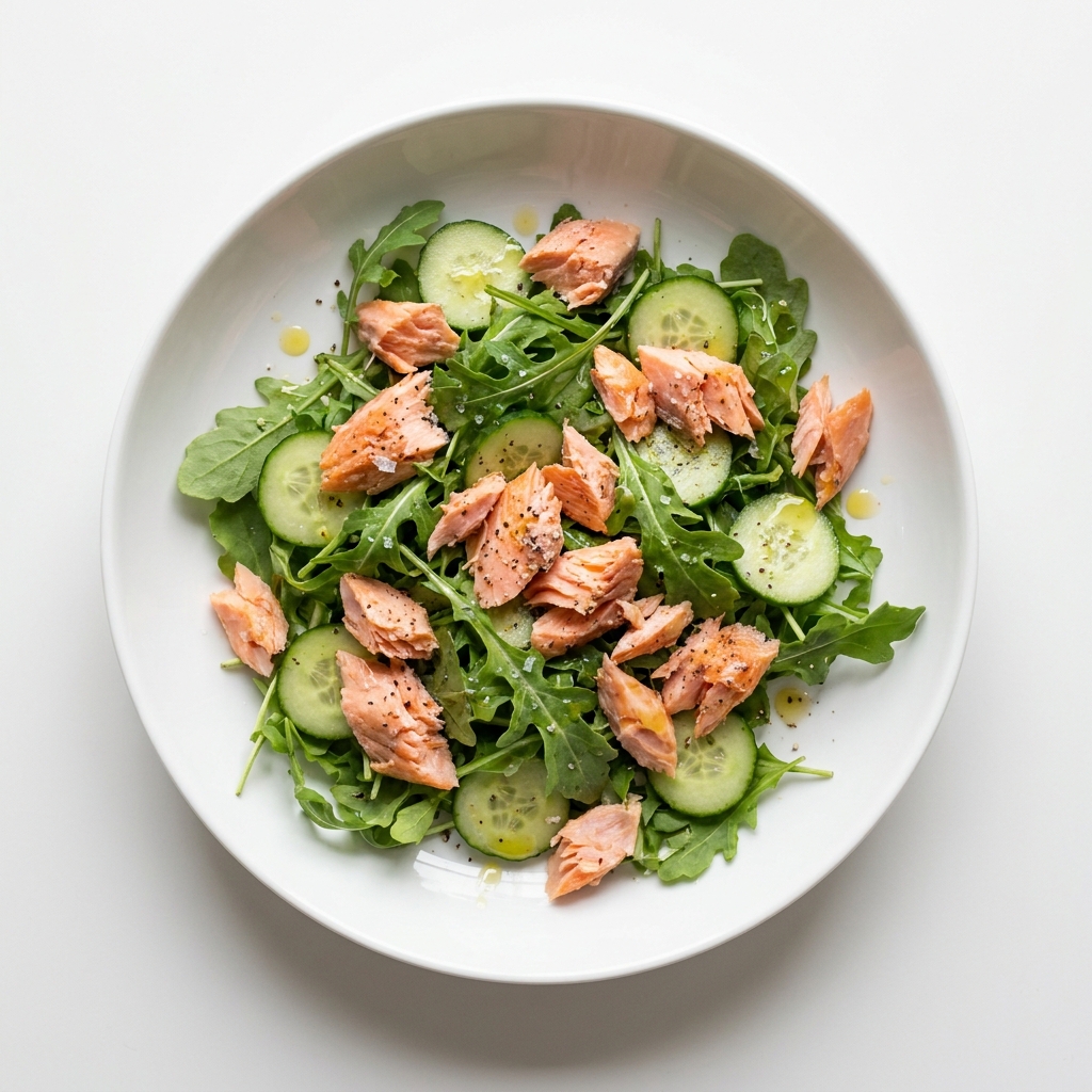 Chilled Salmon and Arugula Lunch Salad, prepared as a finished Lila recipe