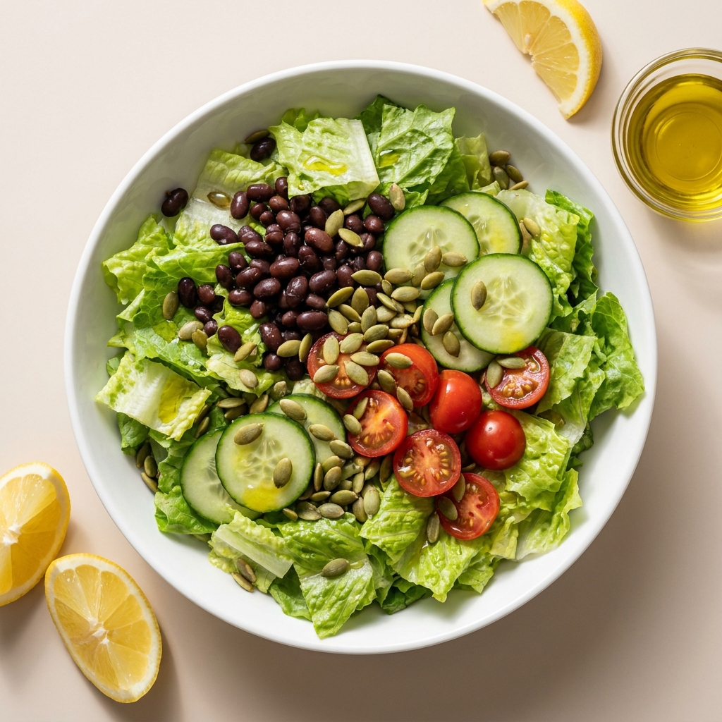 Customizable Hotel Room Veggie and Seed Salad, prepared as a finished Lila recipe