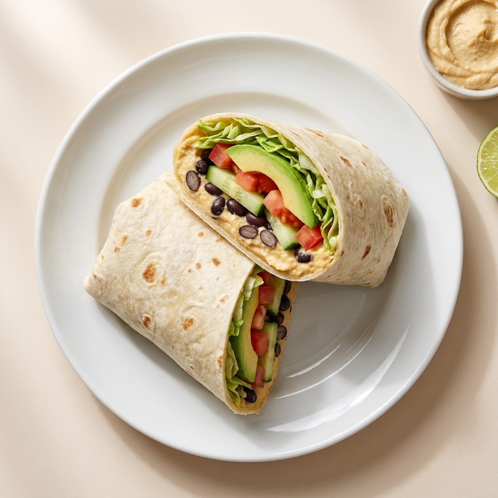 Room Service Hummus and Avocado Wrap, prepared as a finished Lila recipe