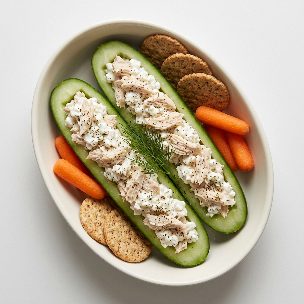 Chilled Herbed Chicken and Cottage Cheese Salad Boat, prepared as a finished Lila recipe