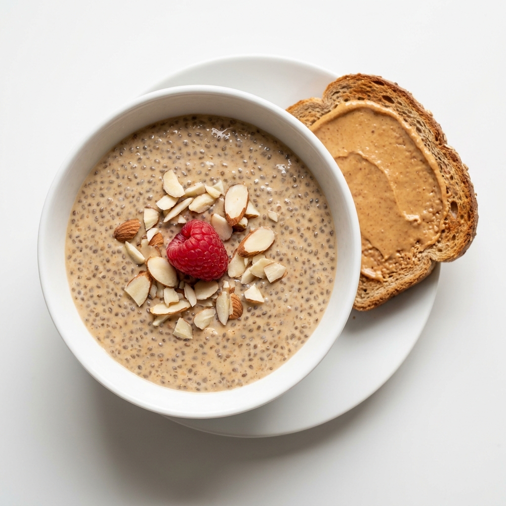 Berries and Cream Chia Pudding Bowl with Toast, prepared as a finished Lila recipe