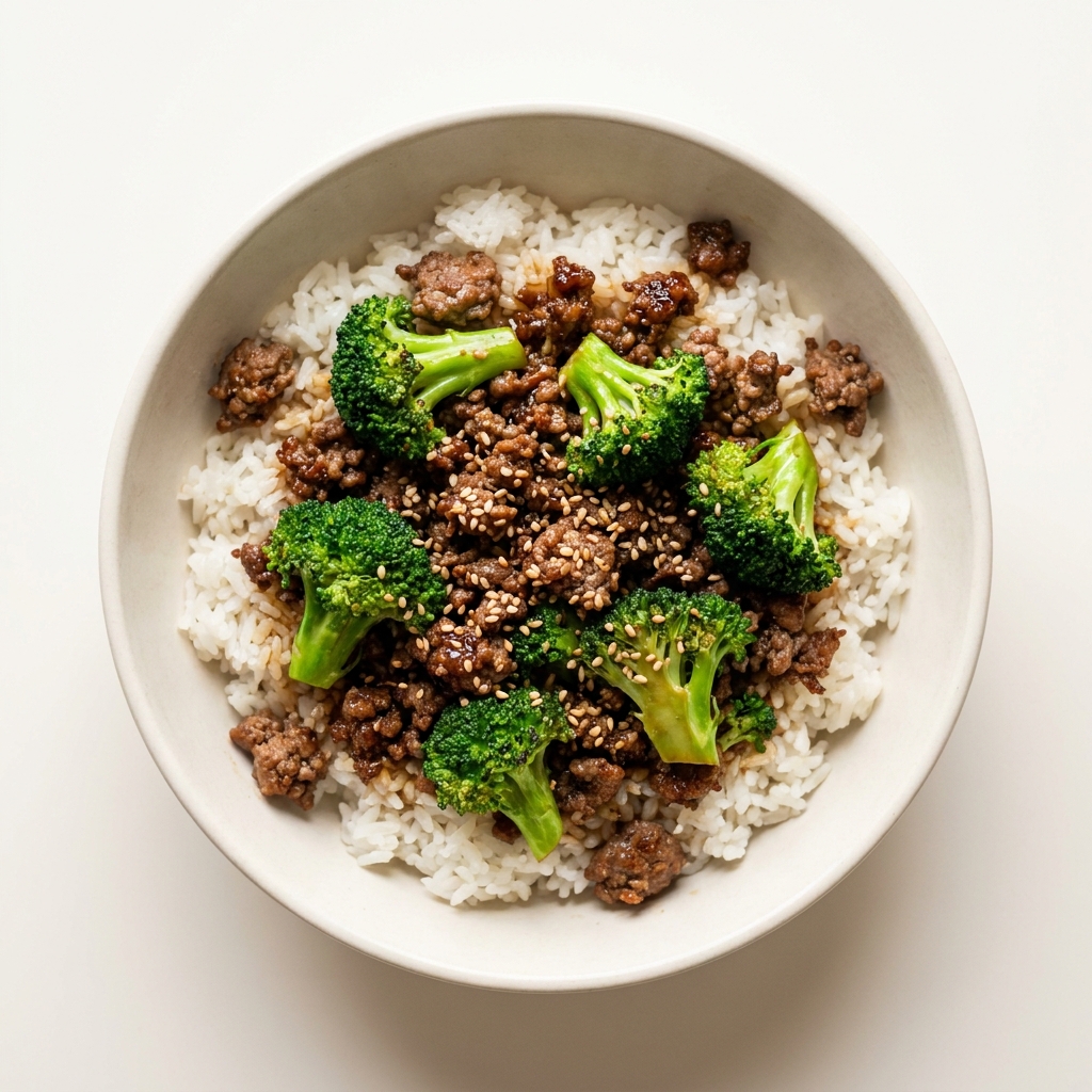 One-Pan Hibachi-Style Beef and Broccoli Bowl, prepared as a finished Lila recipe