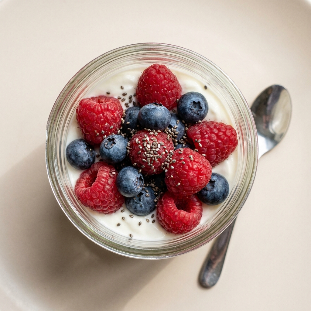 Berries and Cream Protein Parfait, prepared as a finished Lila recipe