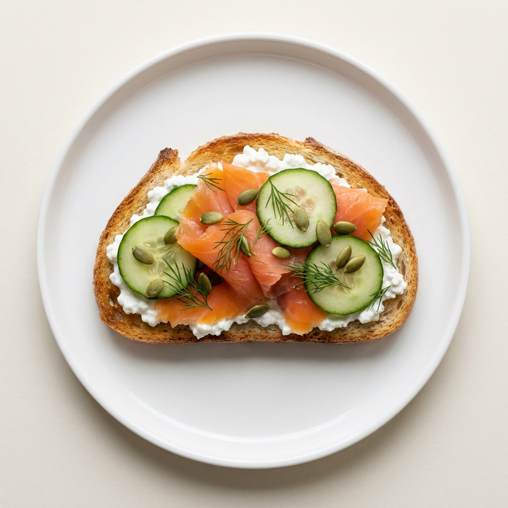 Smoked Salmon and Cottage Cheese Breakfast Toast, prepared as a finished Lila recipe