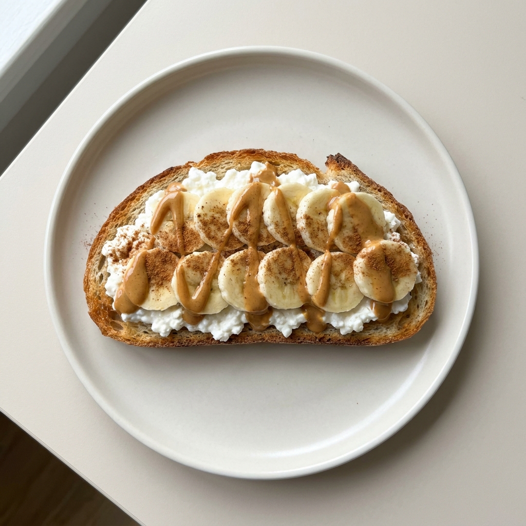 Sweet Banana Cinnamon Cottage Cheese Toast, prepared as a finished Lila recipe