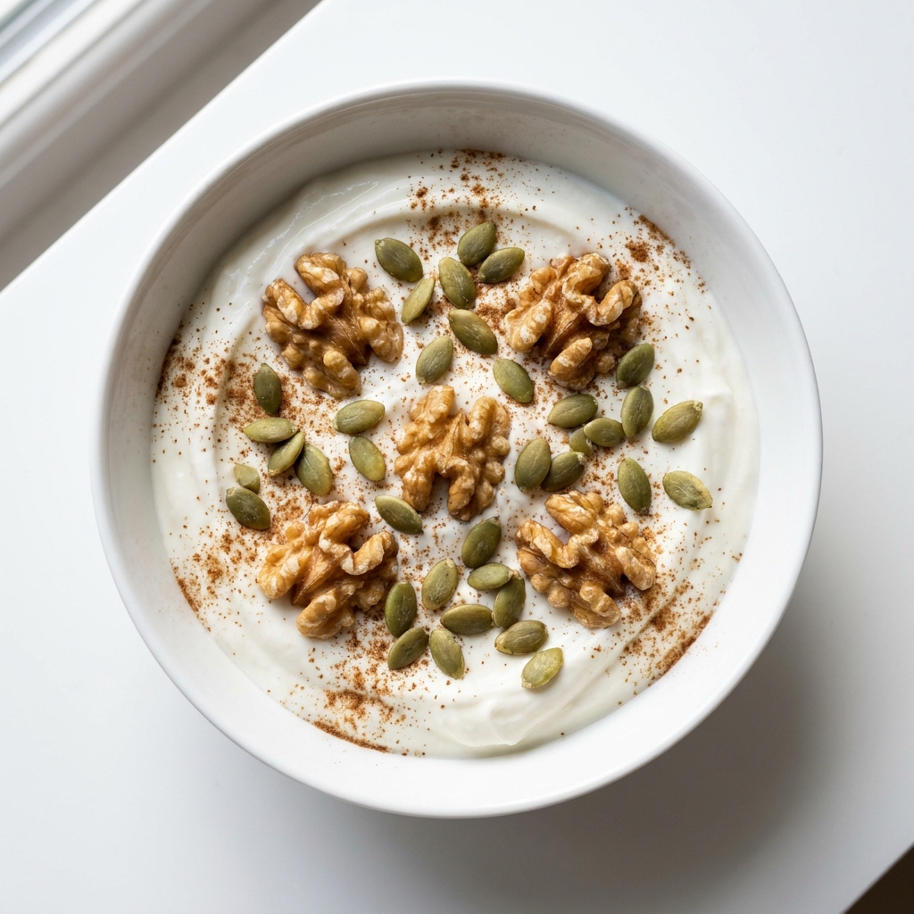 Creamy Greek Yogurt Bowl With Walnut And Pumpkin Seeds, prepared as a finished Lila recipe