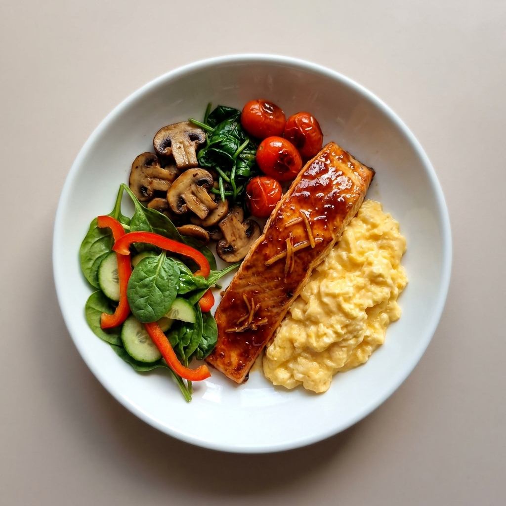 Air Fryer Chilli Ginger Salmon and Scrambled Eggs, prepared as a finished Lila recipe