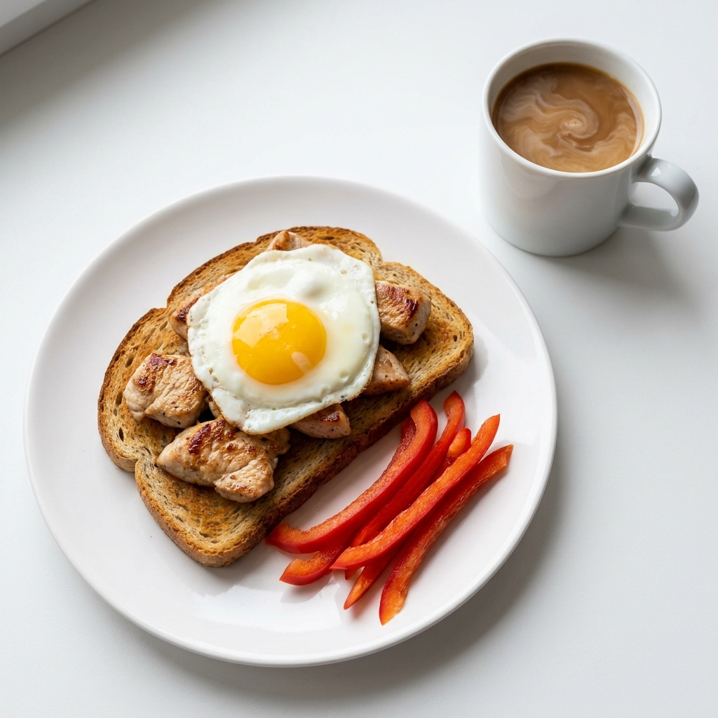 Mediterranean Turkey and Egg Toast with Fresh Pepper, prepared as a finished Lila recipe