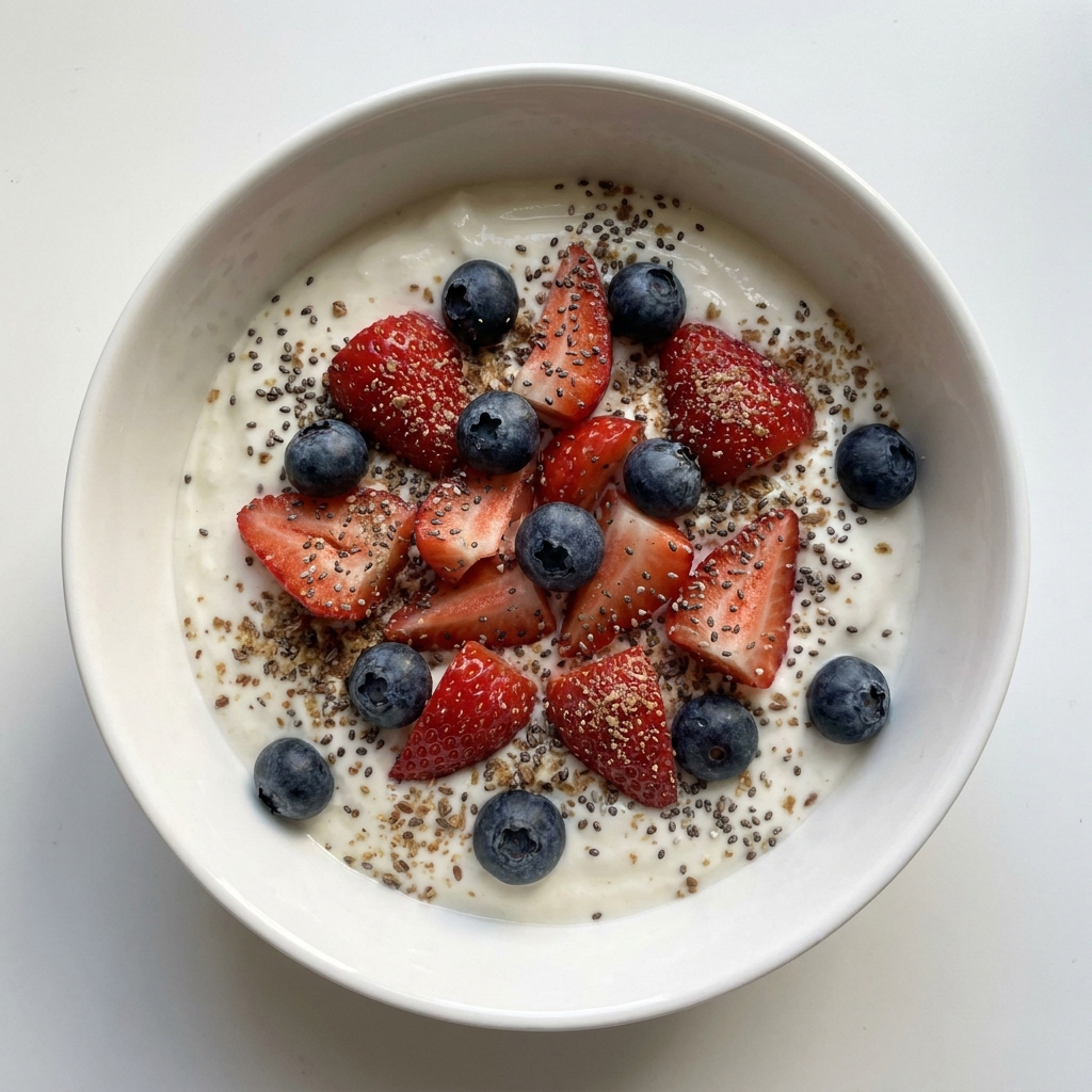 Vanilla Skyr Berry and Seed Bowl, prepared as a finished Lila recipe
