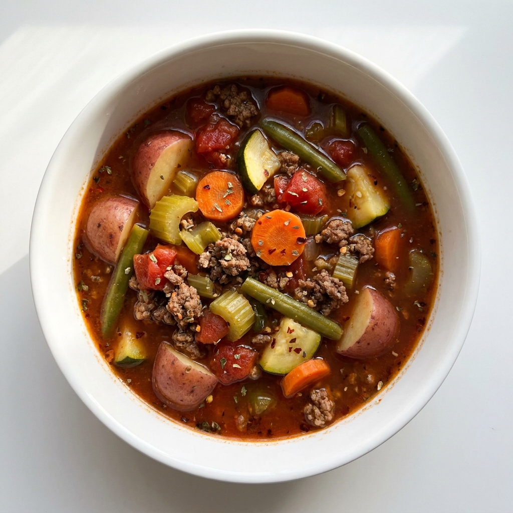 Spiced Beef and Vegetable Perimenopause Support Soup, prepared as a finished Lila recipe