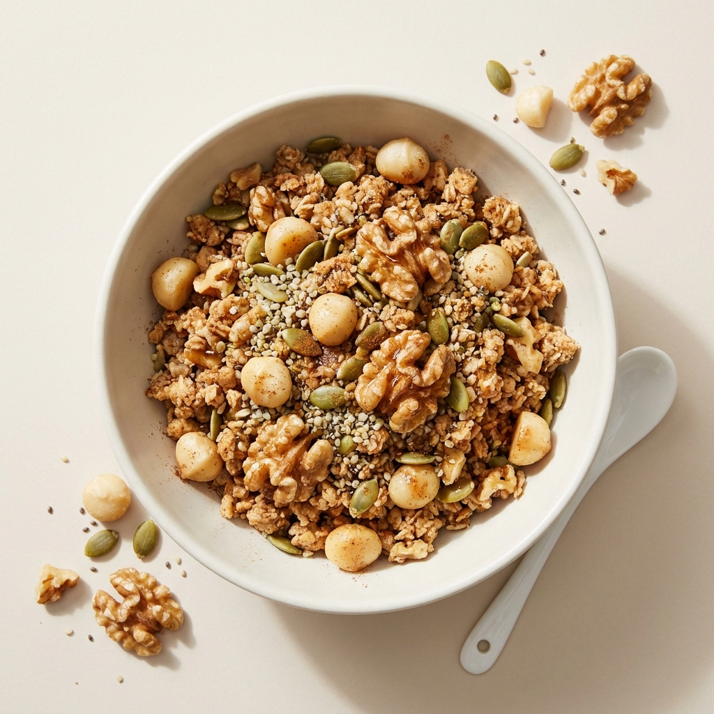 Warm Cinnamon Grain Free Granola, prepared as a finished Lila recipe
