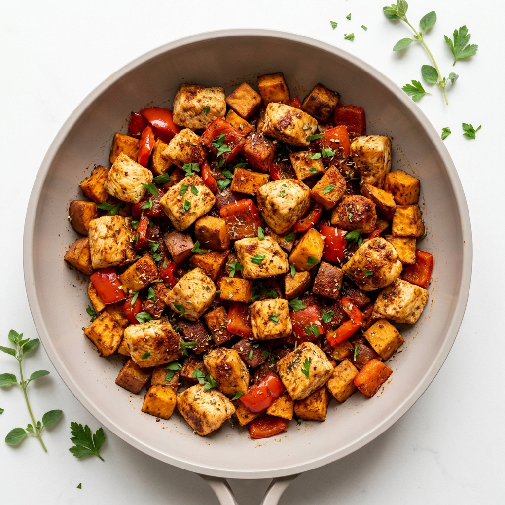 Smoky Paprika Chicken and Sweet Potato Skillet, prepared as a finished Lila recipe