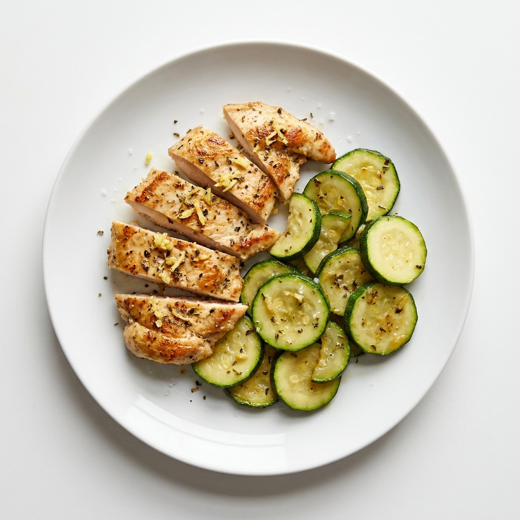 Ginger and Herb Pan-Seared Chicken with Zucchini, prepared as a finished Lila recipe