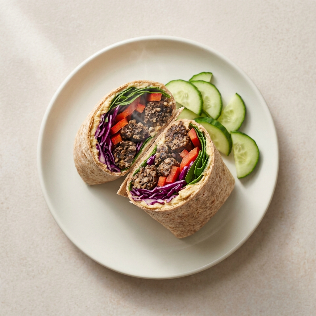 Haggis and Red Cabbage Warm Lunch Wrap, prepared as a finished Lila recipe