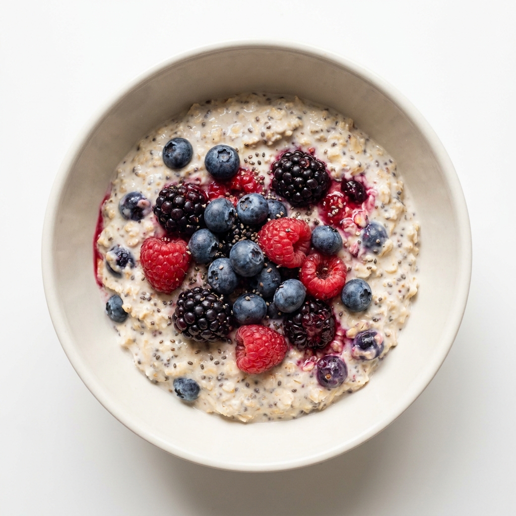 Overnight Oats with Kefir and Mixed Berries, prepared as a finished Lila recipe