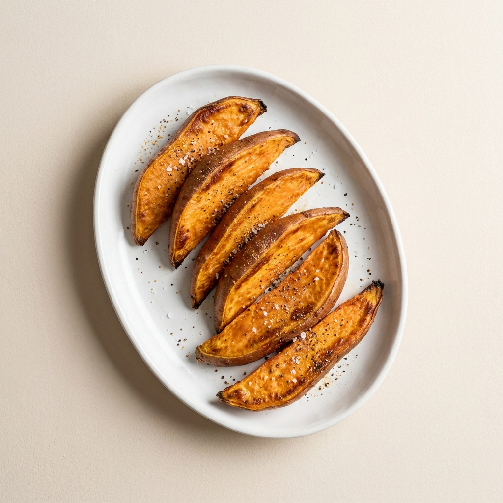 Simple Roasted Sweet Potato Wedges, prepared as a finished Lila recipe