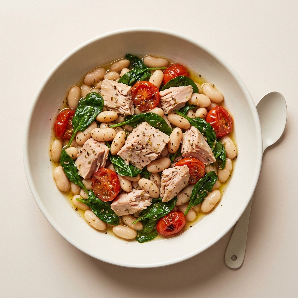 Warm Lemon Herb Tuna and White Bean Skillet, prepared as a finished Lila recipe