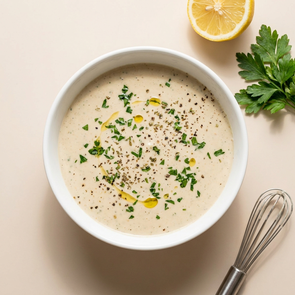 Creamy Lemon Garlic Herb Tahini Sauce, prepared as a finished Lila recipe