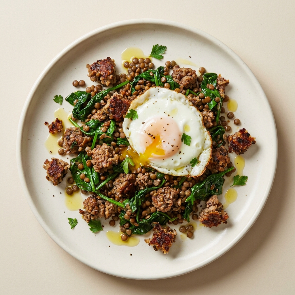 Pan-Seared Haggis and Egg Protein Skillet, prepared as a finished Lila recipe