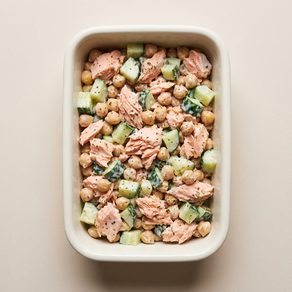 High-Protein Salmon and Chickpea Salad Box, prepared as a finished Lila recipe