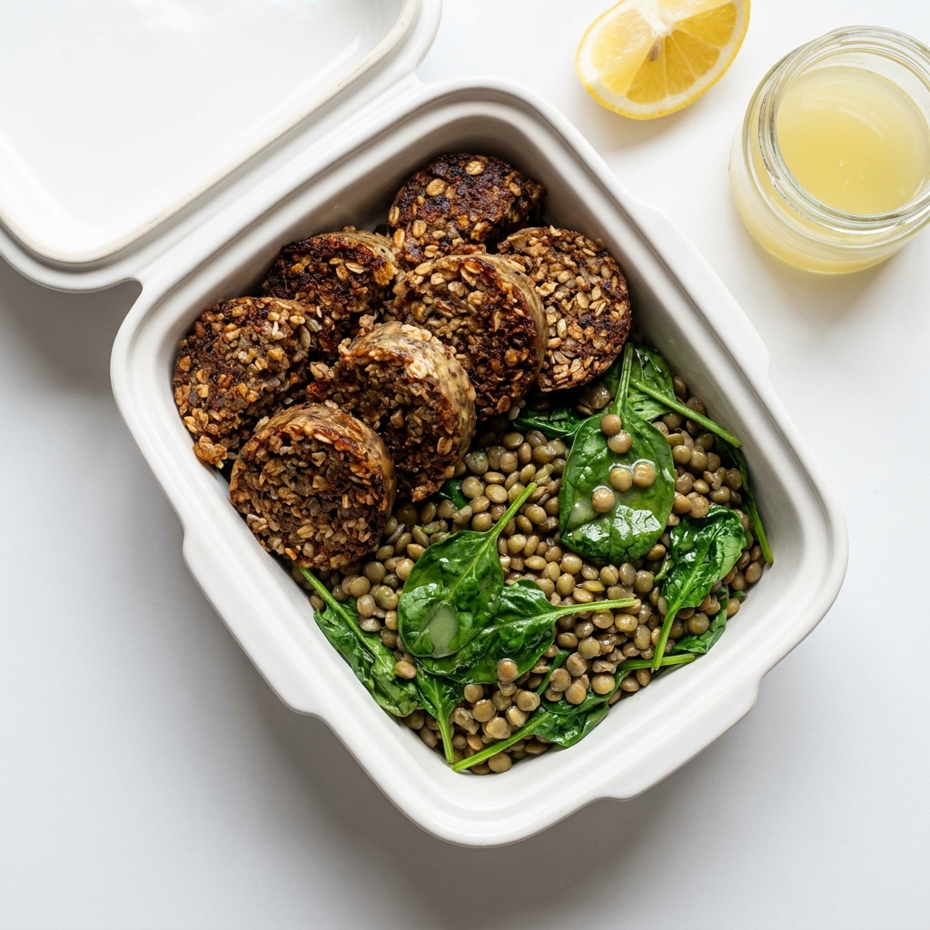 Air Fryer Haggis and Lentil Meal Prep Box, prepared as a finished Lila recipe