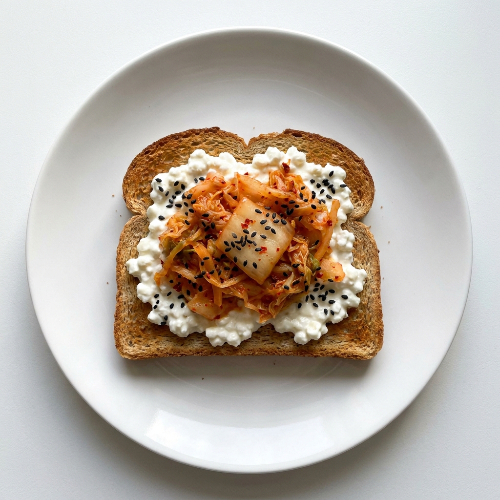 Ginger Turmeric Kimchi Cottage Cheese Toast, prepared as a finished Lila recipe