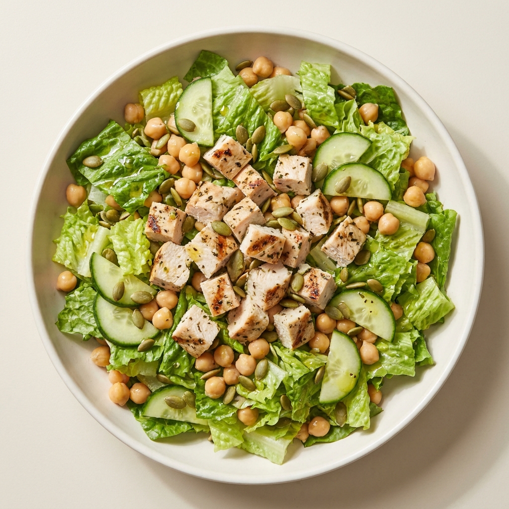 High Protein Lemon Herb Chicken Crunch Salad, prepared as a finished Lila recipe