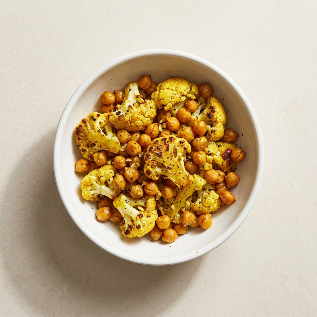 Roasted Turmeric Cauliflower and Chickpea Bowl, prepared as a finished Lila recipe