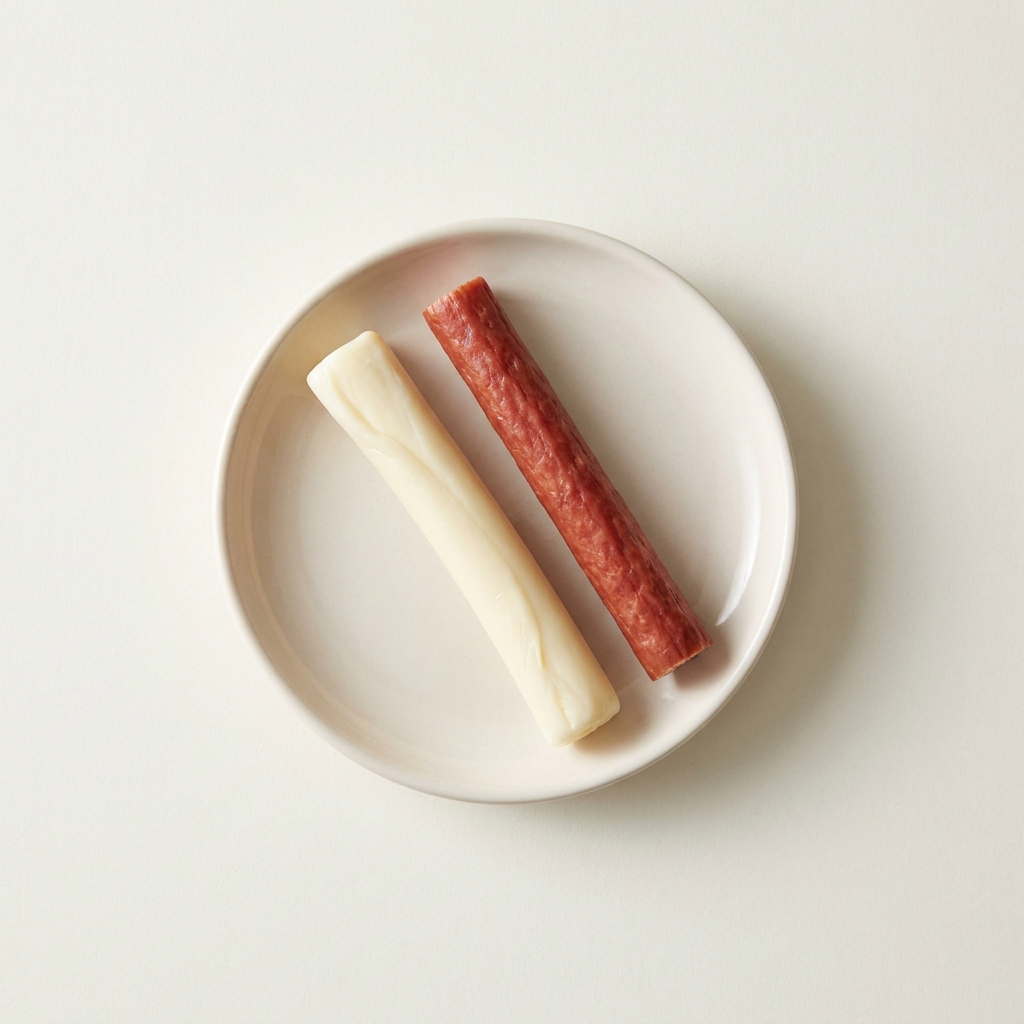 String Cheese and Mini Beef Stick Snack, prepared as a finished Lila recipe