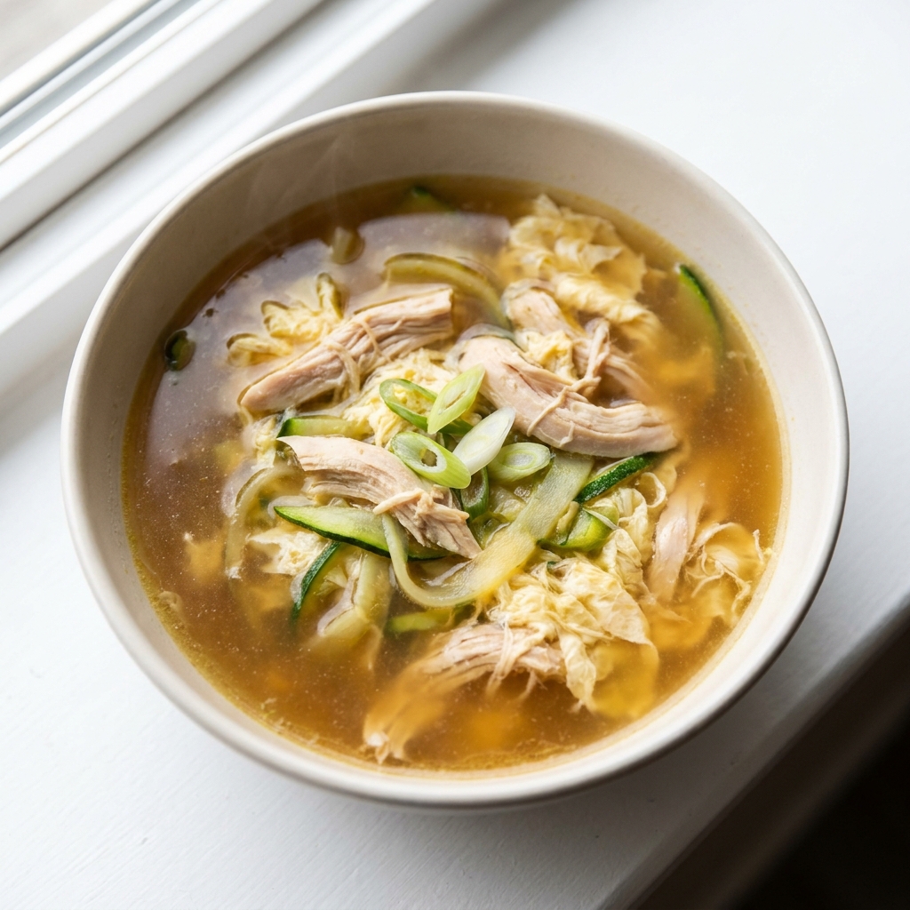 Savory Chicken and Egg Bone Broth Bowl, prepared as a finished Lila recipe