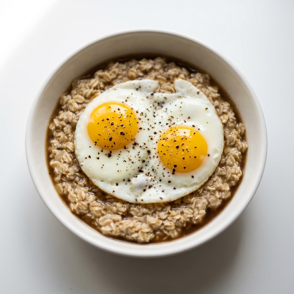 Savory Bone Broth Oatmeal With Fried Eggs, prepared as a finished Lila recipe