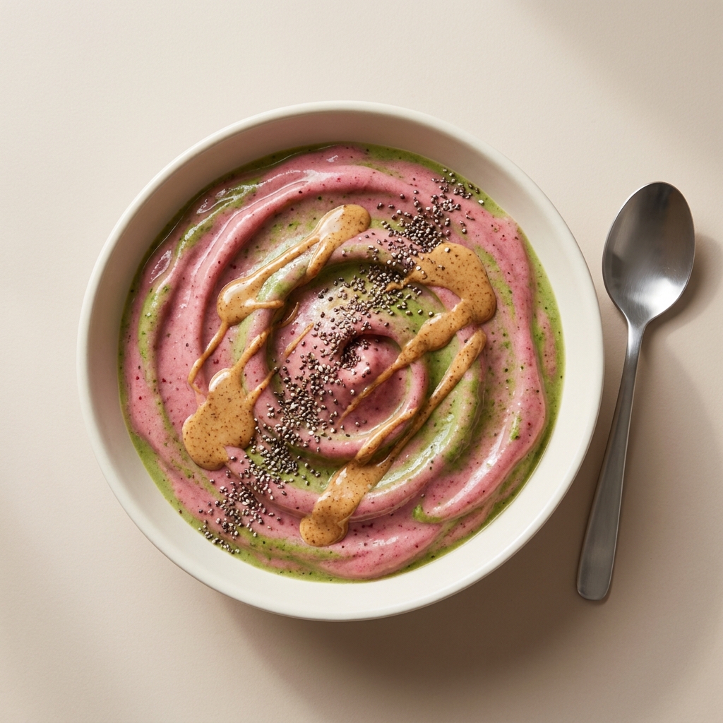 Berry Spinach Protein Smoothie Bowl, prepared as a finished Lila recipe