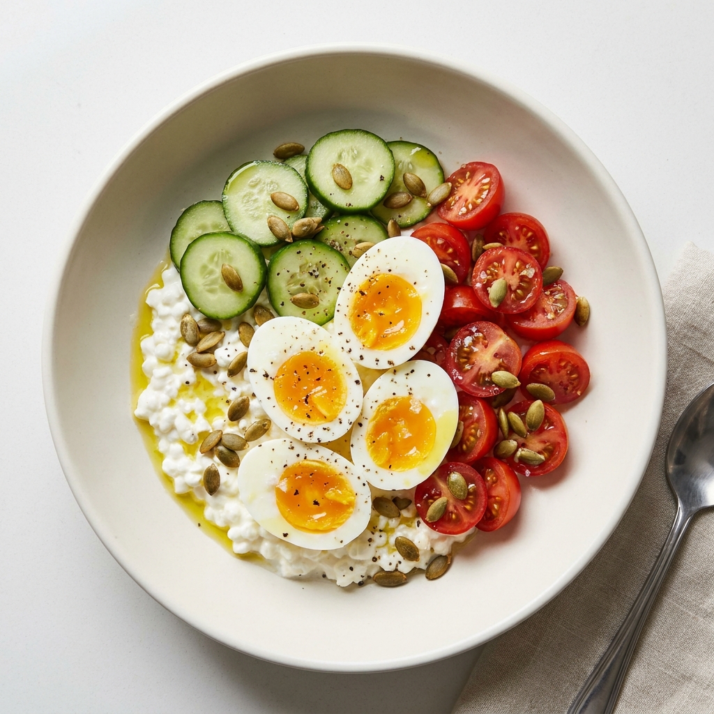 Savory Cottage Cheese and Egg Power Bowl, prepared as a finished Lila recipe