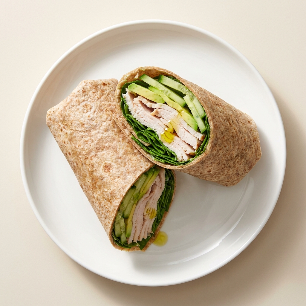 Mediterranean Turkey Avocado Wrap, prepared as a finished Lila recipe