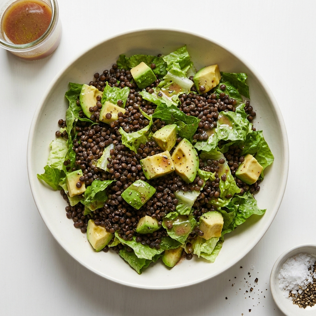 High Fiber Zesty Black Lentil Salad, prepared as a finished Lila recipe