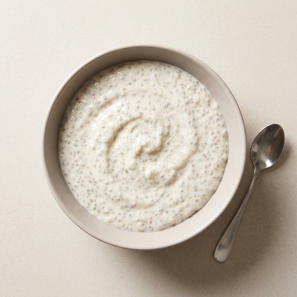 Creamy Dairy-Free White Chocolate Chia Pudding, prepared as a finished Lila recipe