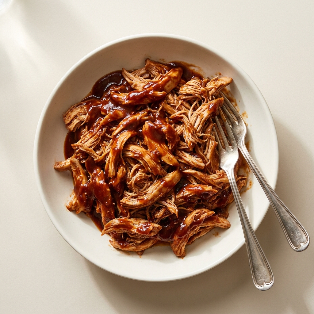 Slow Cooker Shredded BBQ Chicken Breast, prepared as a finished Lila recipe