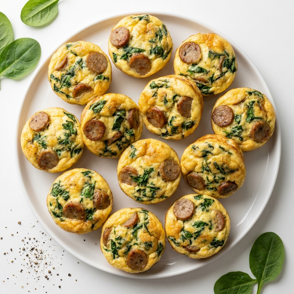 High Protein Spinach Turkey Sausage Egg Bites, prepared as a finished Lila recipe