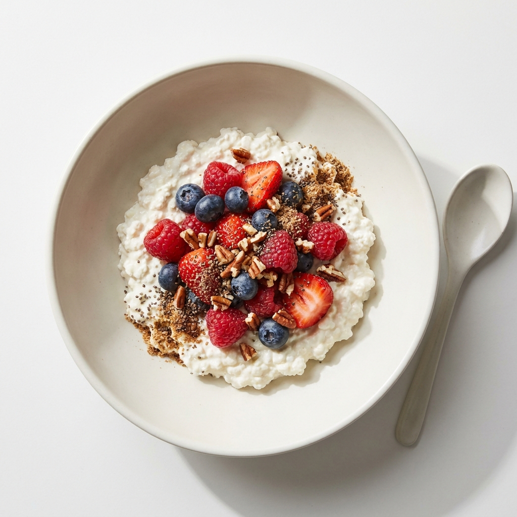 High-Protein Berry & Seed Crunch Bowl, prepared as a finished Lila recipe