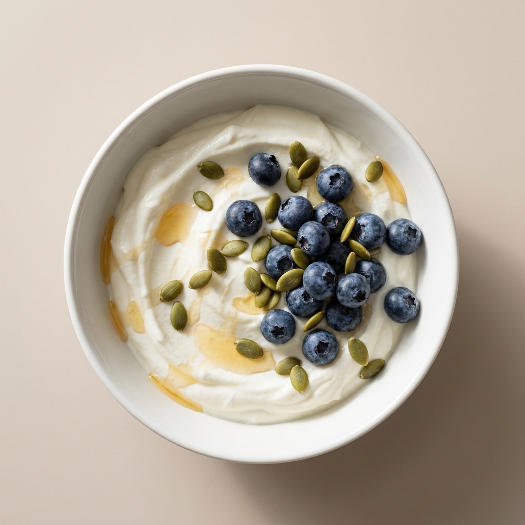 High Protein Greek Yogurt Blueberries Seed Bowl, prepared as a finished Lila recipe