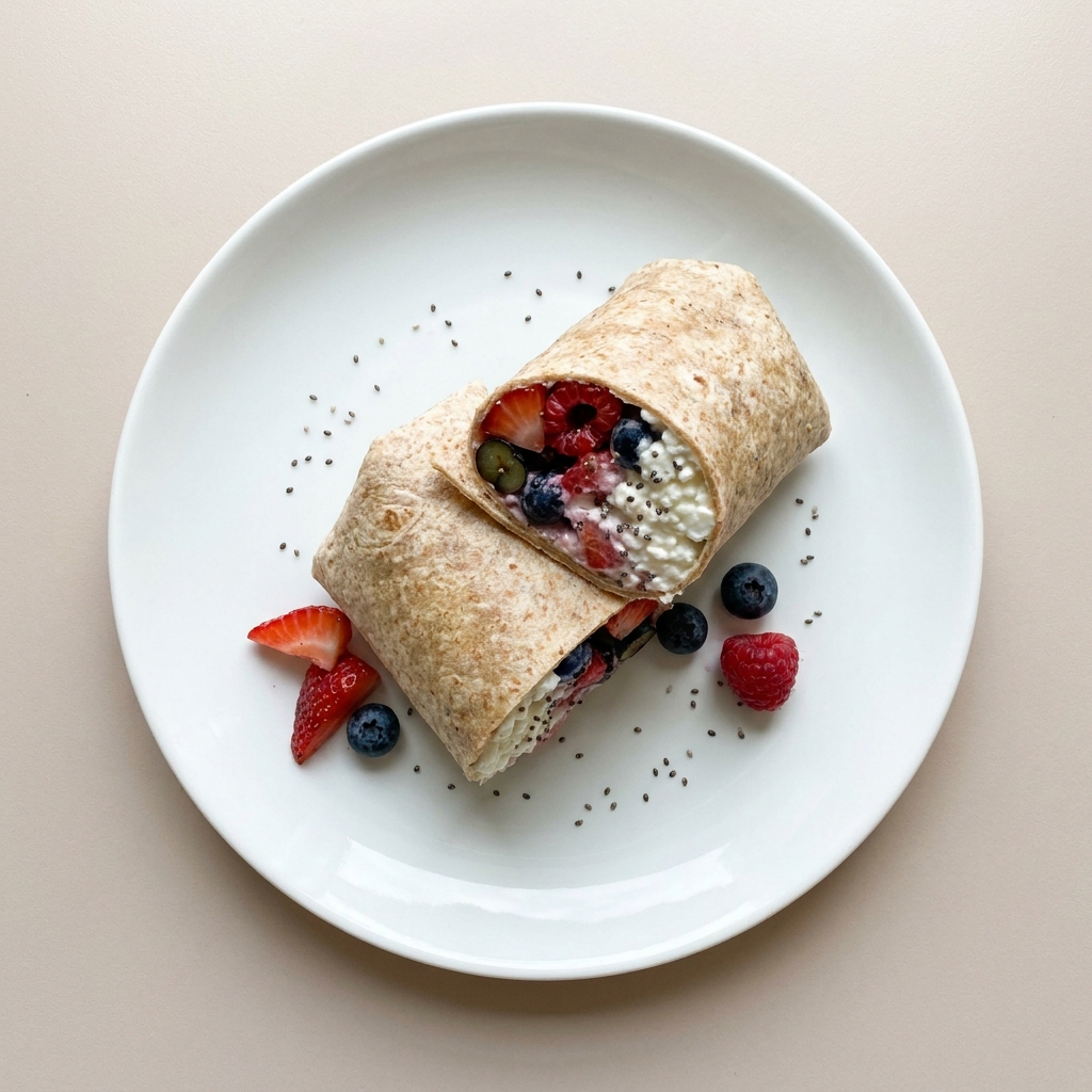 Crisp Berry and Seed Cottage Cheese Wrap, prepared as a finished Lila recipe