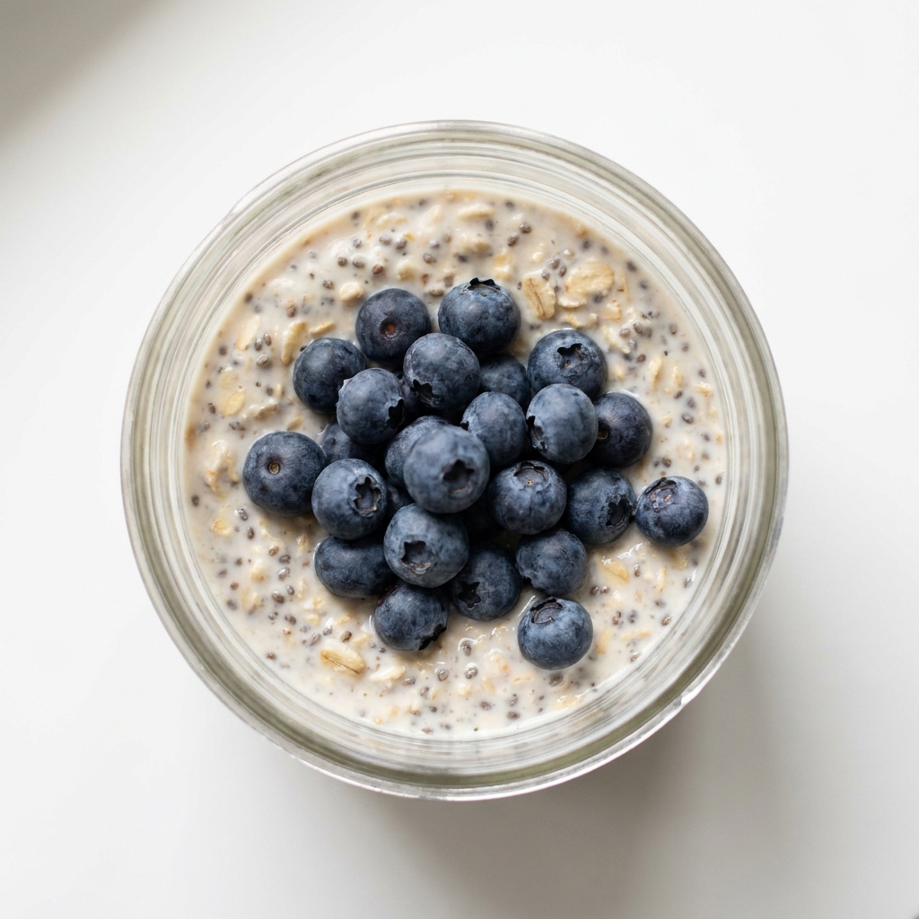 High Protein Blueberry Chia Overnight Oats, prepared as a finished Lila recipe