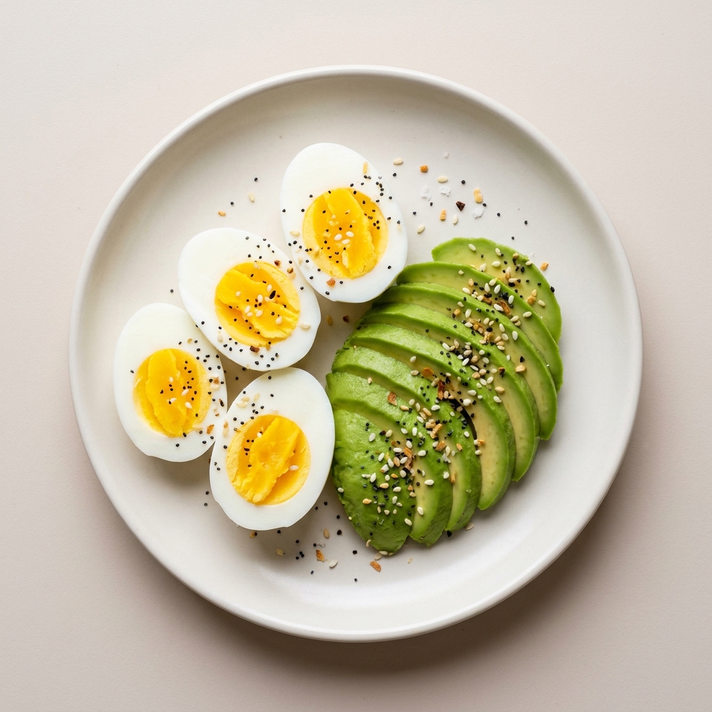 Hard-Boiled Egg and Avocado Everything Snack, prepared as a finished Lila recipe