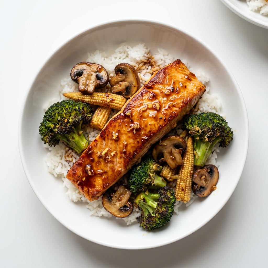 Air Fryer Ginger Tamari Salmon with Crispy Vegetables, prepared as a finished Lila recipe