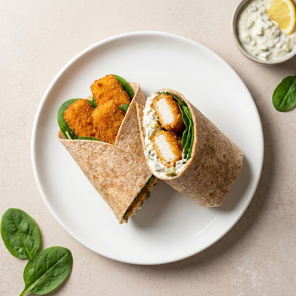 Air Fryer Fish Finger Wrap with Yogurt Tartar, prepared as a finished Lila recipe