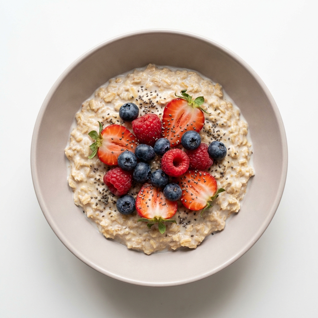High-Protein Berry Chia Oatmeal Bowl, prepared as a finished Lila recipe