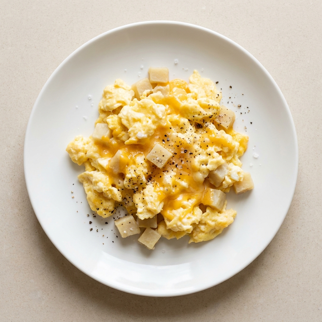 Warm Sweet Potato and Cheddar Egg Scramble, prepared as a finished Lila recipe