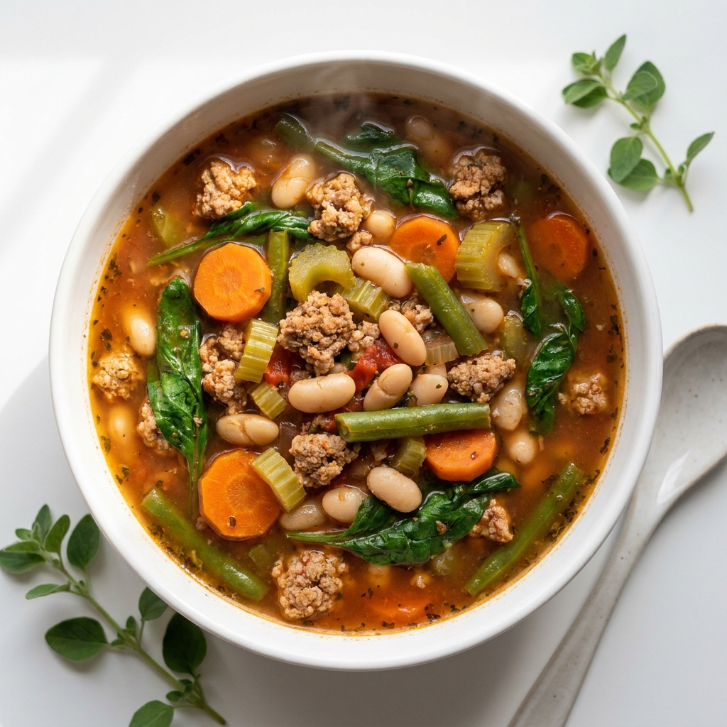 High-Protein Turkey and White Bean Vegetable Soup, prepared as a finished Lila recipe