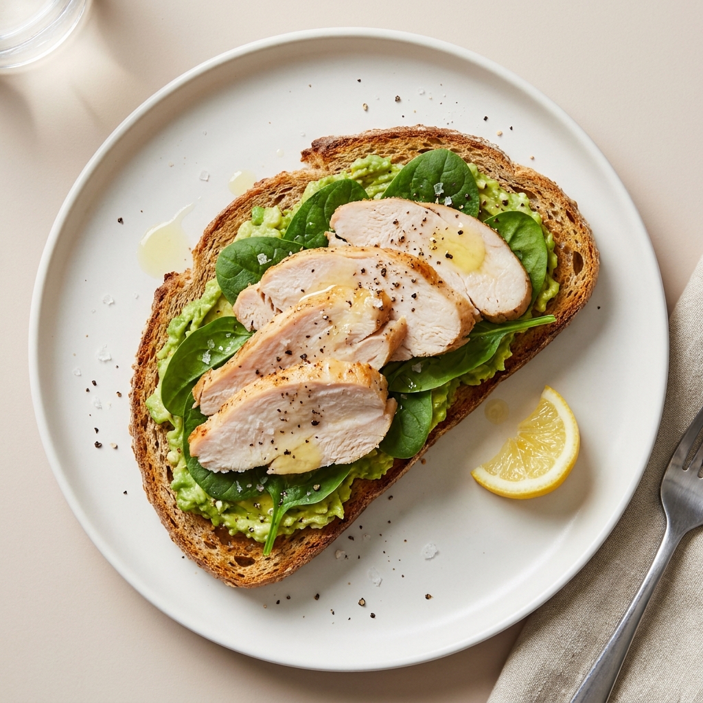 Warm Turkey and Avocado Whole Grain Toast, prepared as a finished Lila recipe